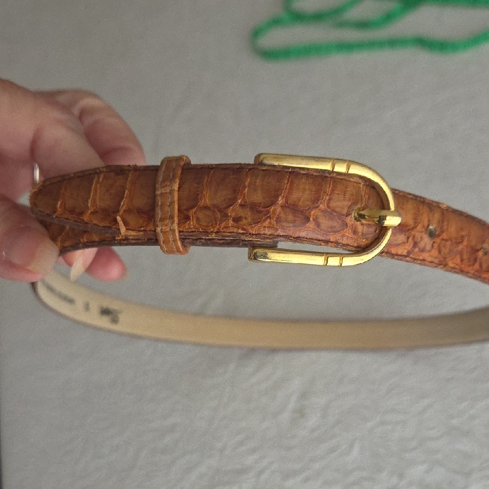 Genuine Snake Skin Tan Leather Belt with Gold Buckle